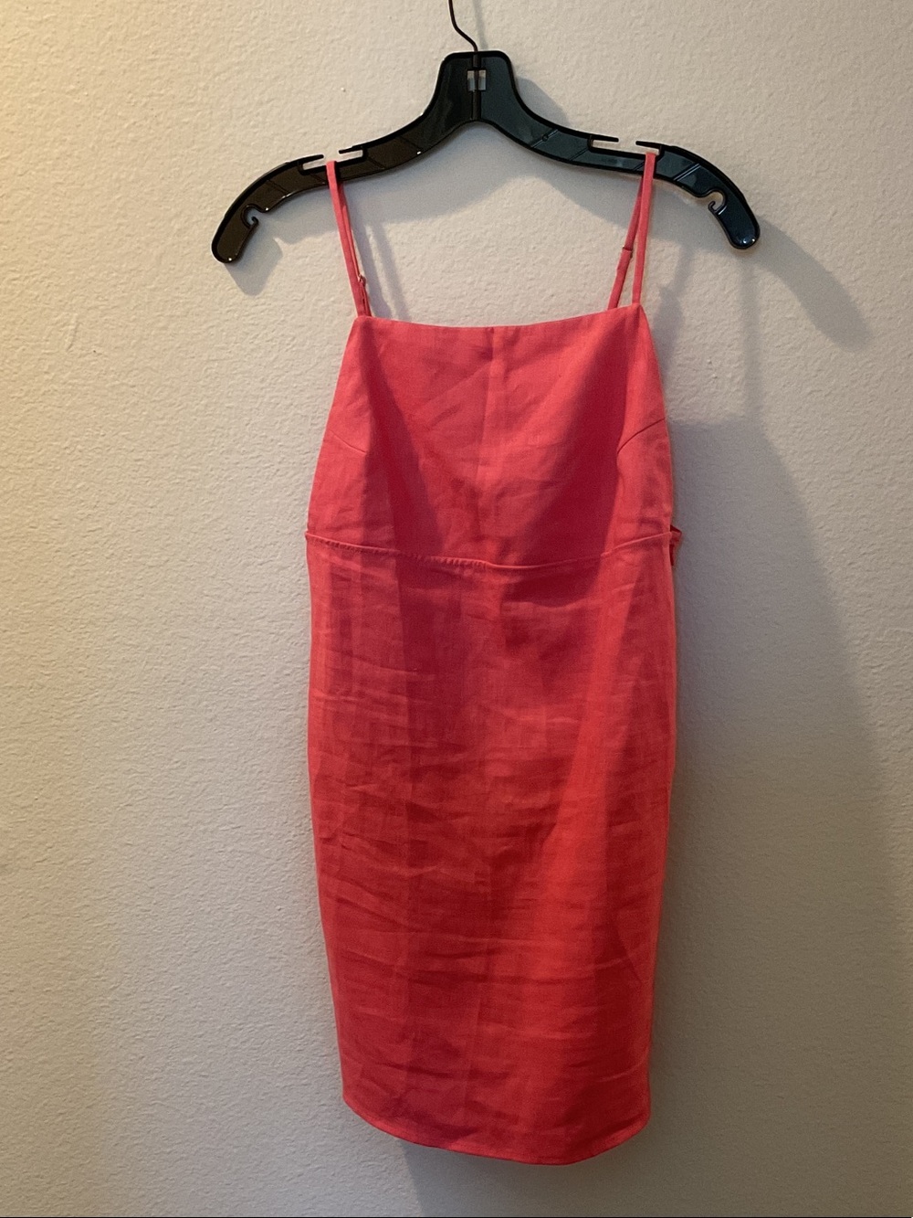 Reformation Coral Pink Spaghetti-Strap Linen Mini Dress